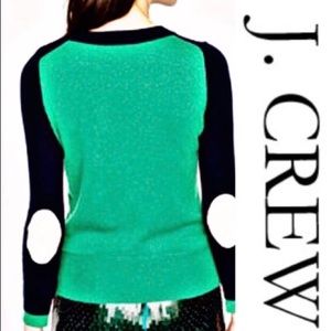 JCrew M navy and green wool and cashmere sweater